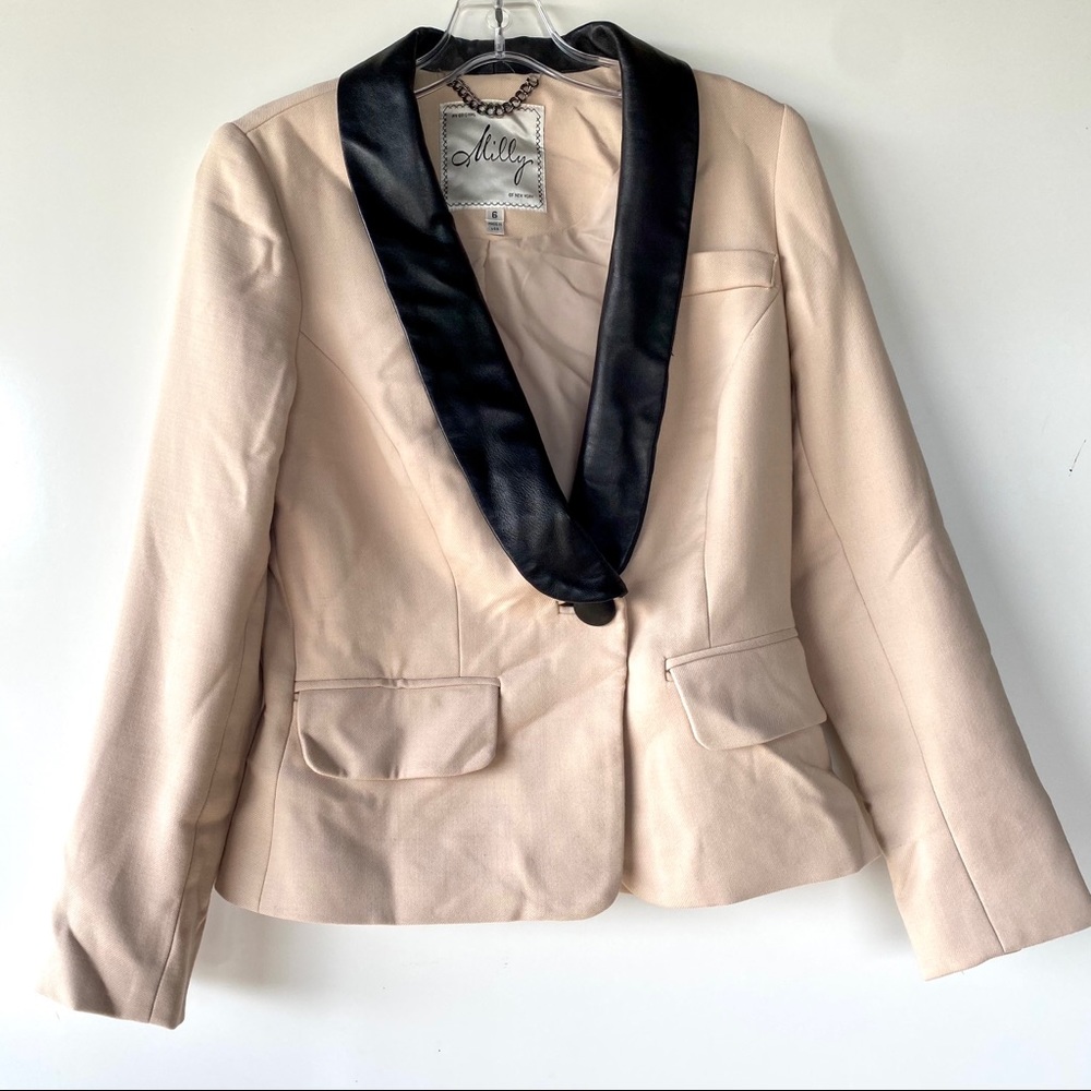 Milly New York Blazer with black leather trim Sz 6